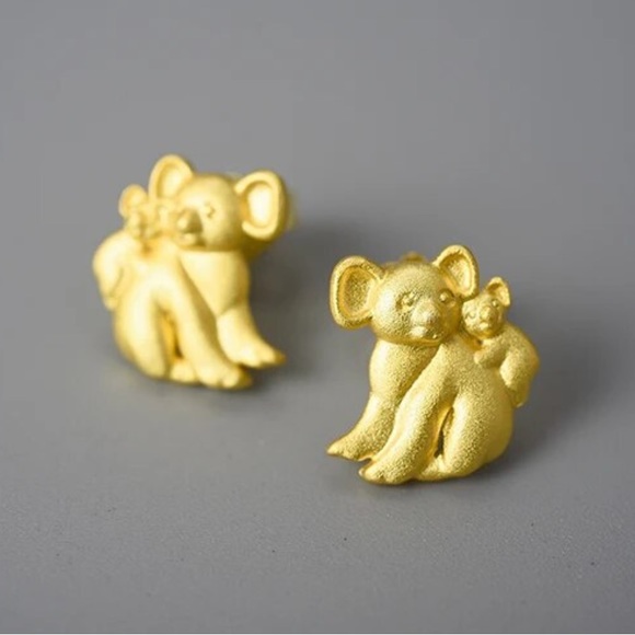 🎁 Artisan Handmade Dainty Gold Koala 925 Silver The Zary  Earrings - Picture 5 of 8